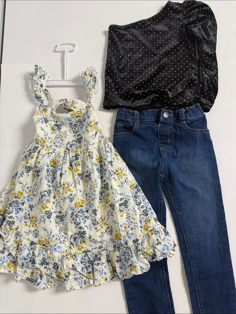 Girls Floral Ruffle Tank Dress - Cream, Yellow & Blue